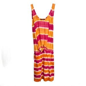 Velvet Women's Sz P Dress Pink & Orange Tie Dye Cotton Tissue Weight Front Tie